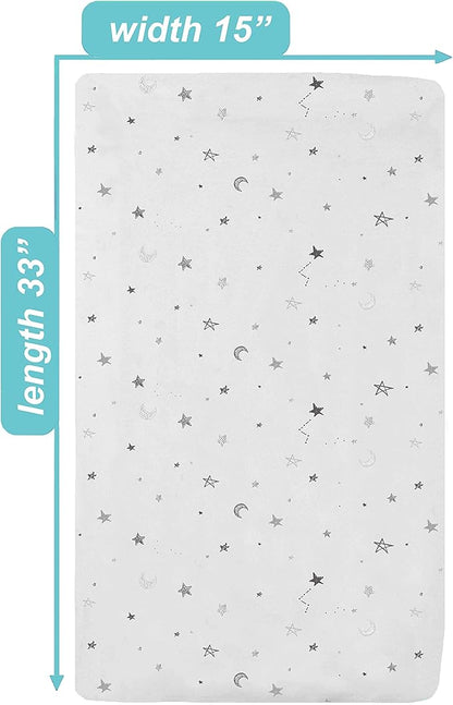 American Baby Company 15" x 33" Fitted Bassinet Sheet, Printed 100% Natural Cotton Jersey Knit, Grey Star and Moon, Soft Breathable, for Boys and Girls