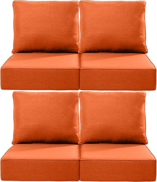 Luxury 24x24x6 Inch Outdoor Chair Cushions Set of 4 - Heavy Duty Water-Resistant Comfortable Cushion for Patio Furniture Set Dining Gliding Rocking Chairs Loveseat L-Shape Sofa - Orange