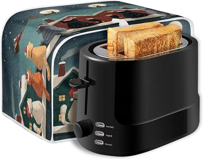 Christmas Cat Printed Toaster Oven Cover for Home 4 Slice Toaster Cover Dirt and Fingerprint Protection Decorative Kitchen Accessories, Blue