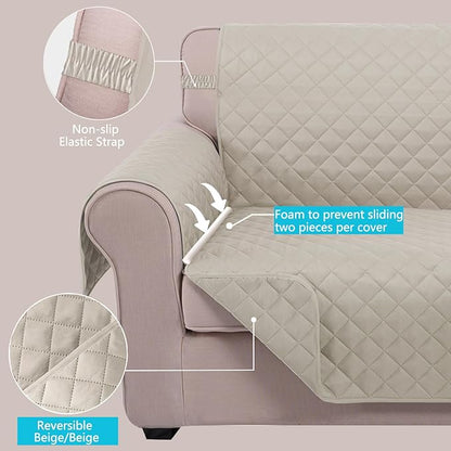 U-NICE HOME Recliner Chair Covers Reversible Chair Cover Pet Covers for Dogs with Elastic Straps Water Resistant Diamond Quilted (23''Recliner Small, Beige/Beige)