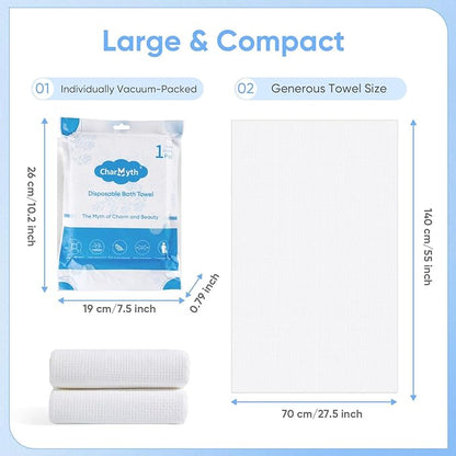 3 Pack Disposable Bath Towel 56'' x 27.5'' Disposable Body Towels for Travel, Durable Large Portable Towels for Camping Beach Swimming SPA, Individually Packed