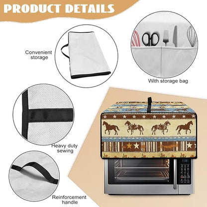 Horse Star Stipe Print Microwave Oven Dust Cover with Storage Bags Microwave Oven Grill Cover Protector Universal Reusable Decor Accessories for Kitchen, M