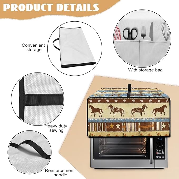 Horse Star Stipe Print Microwave Oven Dust Cover with Storage Bags Microwave Oven Grill Cover Protector Universal Reusable Decor Accessories for Kitchen, L