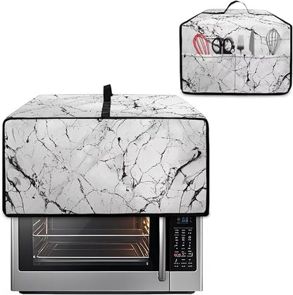 Toaster Oven Dust Cover with Pockets, Stain-resistant Kitchen Electrical Appliance Cover Countertop Ovens Decorations, S, 14.5 x 18.5 x 9 Inches, White Marble Black Crack