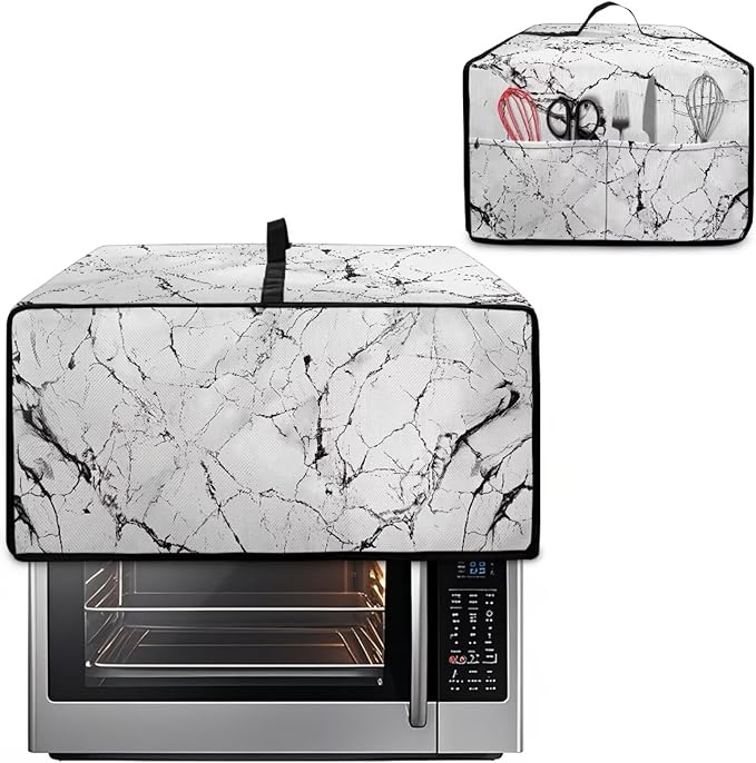 Toaster Oven Dust Cover with Pockets, Stain-resistant Kitchen Electrical Appliance Cover Countertop Ovens Decorations, M, 16.5 x 20.5 x 10 Inches, White Marble Black Crack