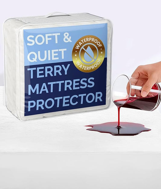 100% Waterproof Mattress Protector Or Your Money Back Cal King Size-Premium Fitted Terry Cover - Noiseless, Soft & Cooling - Secure Fit up to 16” Deep Pockets -Machine Washable & Wrinkle-Free - White