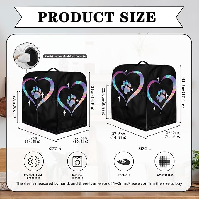 Dog Paw Heart Print Mixer Cover Stand Mixer Dust Proof Covers with Handle and Front Pockets Kitchen Aid Mixer Cover for 6-8 Qt Mixer,Kitchen Coffee Maker Toaster Machine Dust Cover