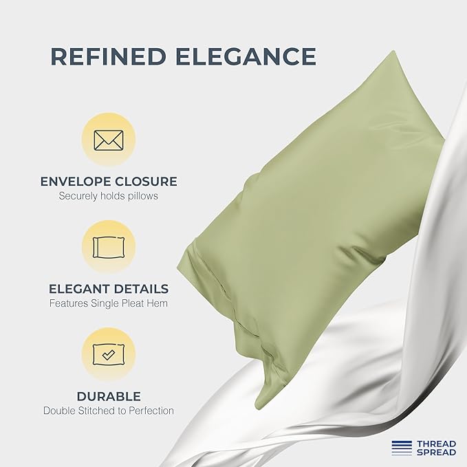 THREAD SPREAD 100% Egyptian Cotton King Size Sheets Set - Luxury 1500 Thread Count Egyptian Cotton Sheets King Size, 17" Deep Pocket, Soft, Cooling Sateen Weave Hotel Quality Bedding Set - Sage Green