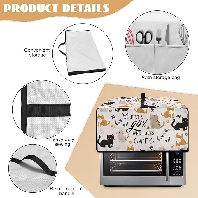 Waterproof Microwave Oven Grill Cover Protector Cartoon Cats Paw Print Foldable Microwave Oven Dust Cover with Storage Bags Just A Girl Print Case Protections for Toaster Oven, L