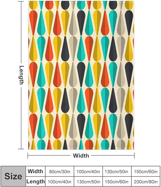 Mid Century Throw Blanket, Modern Drop Shape Retro Colors Boho Orange Teal Black Geometric Pattern Throws Blankets for aby Toddler Dog Cat 30"x40"