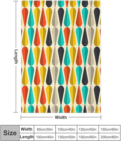 Mid Century Throw Blanket, Modern Drop Shape Retro Colors Boho Orange Teal Black Geometric Pattern Throws Blankets for aby Toddler Dog Cat 30"x40"