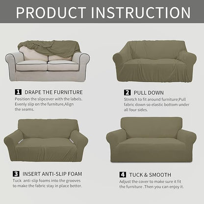 Easy-Going Stretch Loveseat Slipcover 1-Piece Sofa Cover Furniture Protector Couch Soft with Elastic Bottom for Kids Polyester Spandex Jacquard Fabric Small Checks (Loveseat, Khaki)