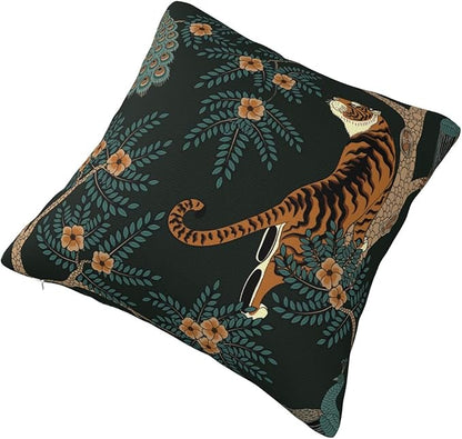 NBFKDO Pillow Cover,Tiger and Peacock (1) Throw Pillow Case Modern Cushion Cover Square Pillowcase Decoration for Sofa Bed Chair Car 26 X 26 Inch