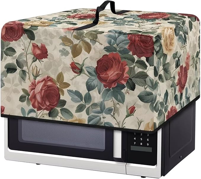 Microwave Oven Dust Cover, Rose Design Washable Protective Dust Cover for Microwave Oven Multifunction Greaseproof Covers Kitchen Protector Kitchen Accessories for Microwaves Ovens