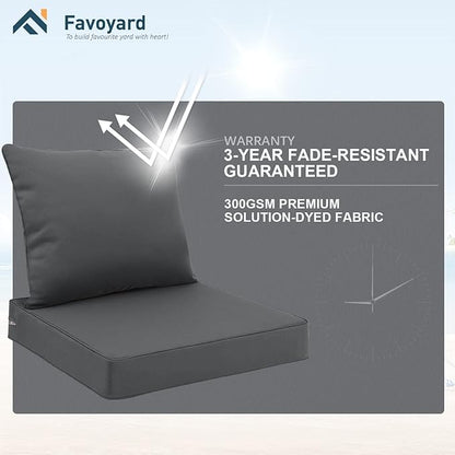 Favoyard Outdoor Seat Cushion Set 22 x 24 Inch Waterproof & Fade Resistant Patio Furniture Cushions with Removable Cover Deep Seat & Back Cushion with Handle and Adjustable Straps for Chair Sofa Couch