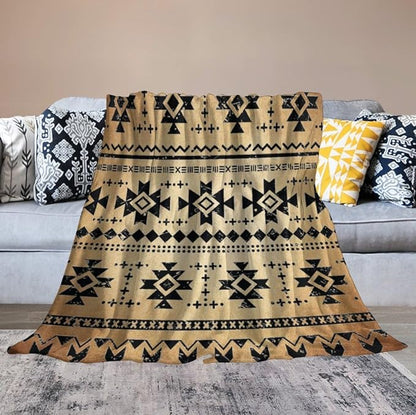 Tribal Aztec Throw Blanket, Southwestern Native Blanket, Vintage Ethnic Abstract Geometric Print Throws Cover for Couch Chair Sofa Bed Outdoor Beach Travel 50"x60"