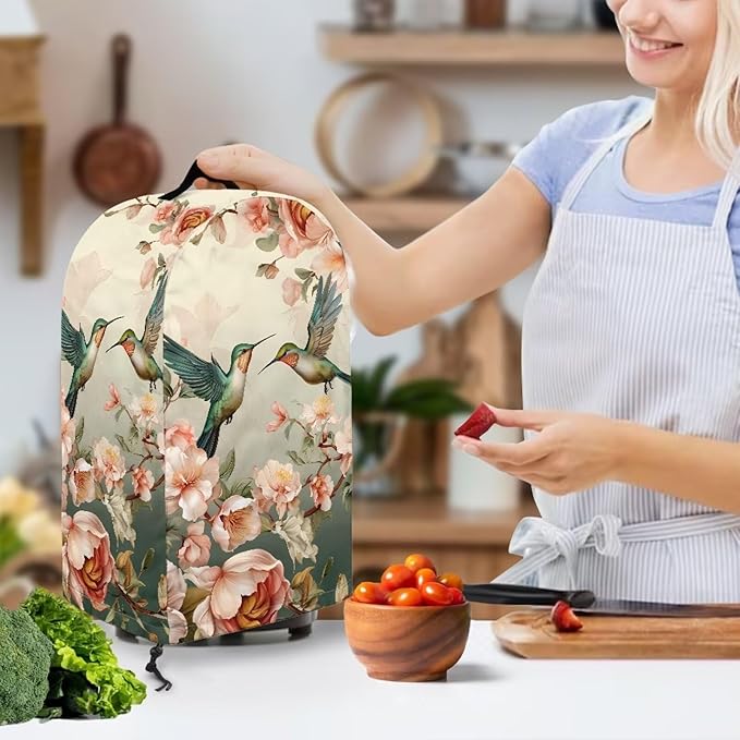 Vintage Flower Hummingbird Print Kitchen Blender Dust Cover with Drawstring and Handle, Dust Protection Easy to Clean Small Appliance Food Processor Coffee Maker Cover