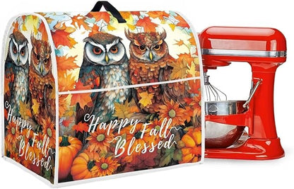 Owl Stand Mixer Cover Compatible with 4.5-5 Quart, Autumn Pumpkin Kitchen Appliance Cover Universal for Air Fryers Maple Leaf Coffee Makers Pressure Cooker Cover Thanksgiving Kitchen Decor