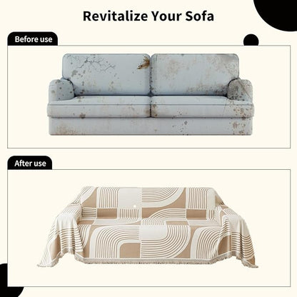 Boho Couch Cover Sofa Covers Washable, Chenille Couch Covers for 3 Cushion Couch Sofa Pet Friendly, Bohemian Sofa Slipcovers for Sectional Sofa, Loveseat, 2 3 4 Seater (71" x 102", Khaki)