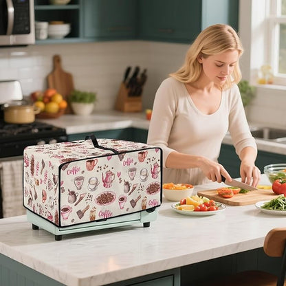 Toaster Oven Dust Cover Dustproof Stylish Convection Microwave Ovens Cover Stain-resistant Small Countertop Appliance Protector, M, Coffee Mocha Pot Beige Pink