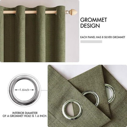 MIULEE Linen Texture Curtains for Bedroom Solid 100% Blackout Thermal Insulated Light Olive Green Curtains Grommet Room Darkening Drapes for Living Room Nursery 52x108 Inch (2 Panels)