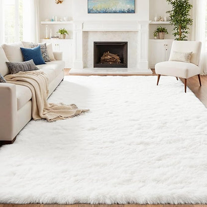 8x10 Area Rugs for Living Room:Ultra Soft Fluffy Shag White Rugs for Bedroom, Non-Slip Large Fuzzy Plush Rug Indoor Floor Carpet for Nursery Kids Boys Girls Room, Dorms, Playroom, Modern Home Decor