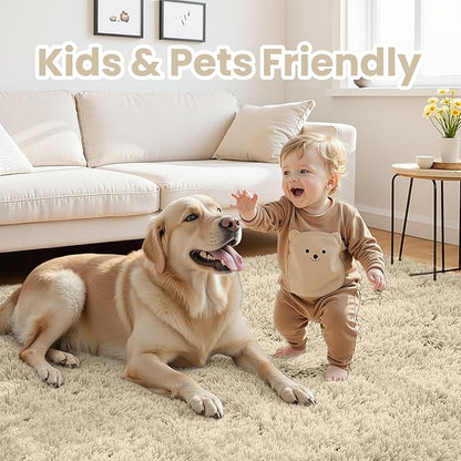 5x8 Area Rugs for Living Room: Soft Fluffy Shag Beige Rugs for Bedroom, Non Slip Large Fuzzy Plush Rug Indoor Floor Carpet for Nursery Kids Boys Girls Room, Dorms, Playroom, Modern Home Decor