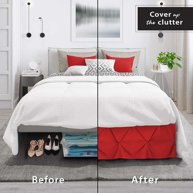 Nestl Red Bed Skirt Twin Size, Pinch Pleat Twin Bed Skirt, 14" Inch Drop Twin Bedskirt, Hotel Quality Red Bed Skirts, Premium Microfiber Bedskirt for Twin Bed, Red Twin Bed Skirt