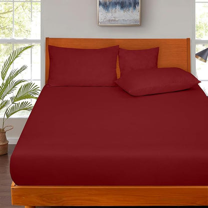 ROYALE LINENS 300 Thread Count 100% Long Staple Combed Cotton Fitted Sheet California King - Super Soft Deep Pocket Bottom Sheet - Fitted Sheets Only - Elastic Sheets (Cal King, Red)