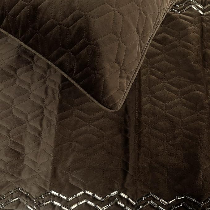 The HomeCentric King Queen Twin Brown Designer Twin 53"x18" Bed Runner with Pillow Cover, Quilted & Crystals Bed Scarf on Velvet Fabric - Brown Diamond Symphony