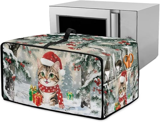 Air Fryer Toaster Oven Dust Cover Dust Protection Countertop Convection Oven Cover Stain-resistant Kitchen Appliance Protector for Christmas Winter, L, Cat Snowy Tree Print