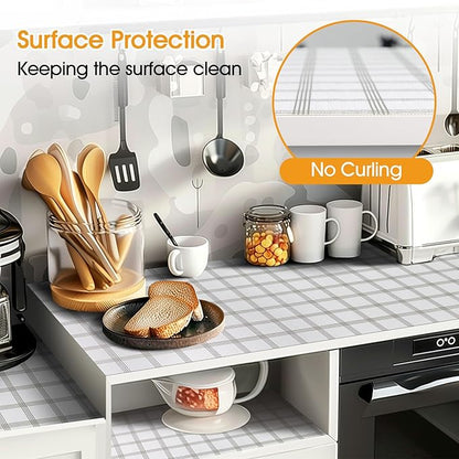 Shelf and Drawer Liner for Kitchen Cabinets Non-Adhesive, Strong Grip Non-Slip Thickened Cabinet Liners for Shelves, Waterproof Mats for Dresser Cupboard, White Square, 23 in x 10 Feet