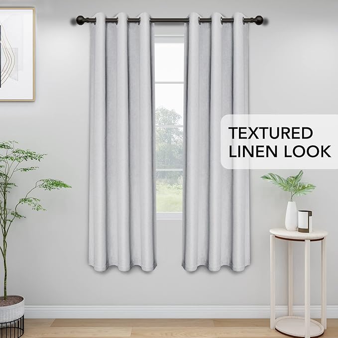 Easy-Going Linen Look Blackout Curtain Grommet Window Curtain Drapes for Bedroom, Living Room Thermal Insulated Room Darkening (2 Panels, 42x84 inch, Greyish White)