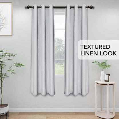 Easy-Going Linen Look Blackout Curtain Grommet Window Curtain Drapes for Bedroom, Living Room Thermal Insulated Room Darkening (2 Panels, 42x84 inch, Greyish White)