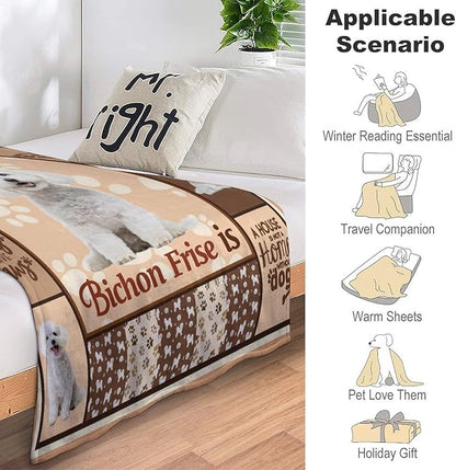 Bichon Frise Dog Print Blanket Best Dog Pet Animal Throw Blankets for Couch Sofa Stuff Decor Gifts Lightweight Soft Cozy Fleece Plush Warm Flannel Bedding for Lover Man Woman Teen Adults 60"x80"