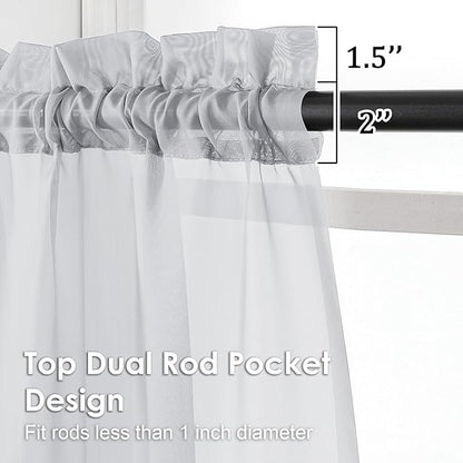 OVZME Light Grey Sheer Curtains 72 Inches Long 2 Panels - Soft Light Filtering Window Sheer Panels for Living Room/Bedroom, Top Dual Rod Pocket, 1 Pair, Each 42Wx72L Inches