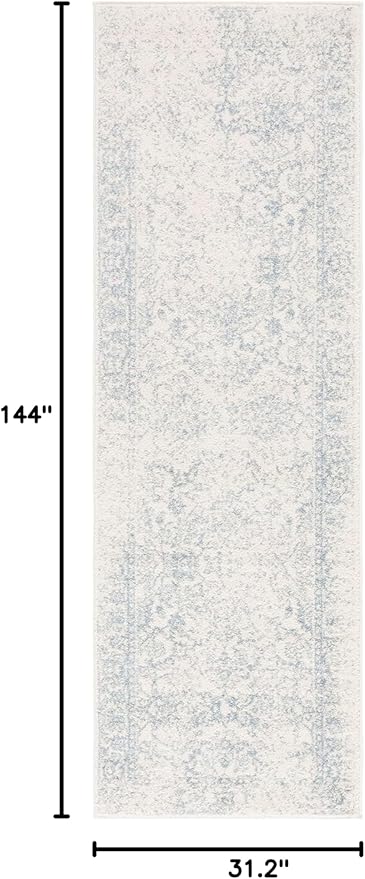 SAFAVIEH Adirondack Collection Runner Rug - 2'6" x 12', Ivory & Slate, Distressed Vintage Floral Design, Non-Shedding & Easy to Clean, Ideal for Hallway, Foyer, Entryway, Bedroom (ADR109S)