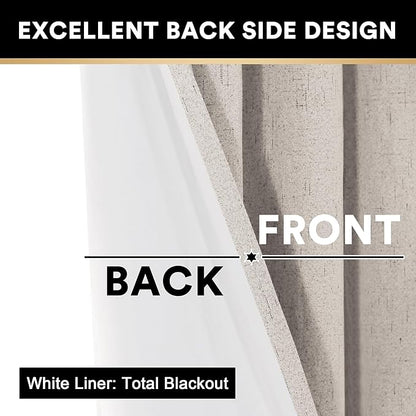 PrinceDeco Blackout Curtains for Bedroom 100% Black Out Curtains 54 Inch Long Anti Rust Grommet Thermal Insulated Drapes Privacy Protection 2 Panels Set,52" W x 54" L,Natural