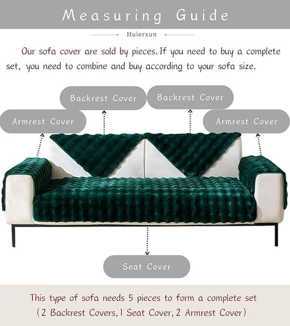 Christmas Faux Fur Couch Cover Fuzzy Soft Plush Thick Bubble Sofa Cover Luxury Sectional Couch Covers Luxury Anti-Slip Sofa Slipcover Washable Furniture Protector (Dark Green,28"x82")