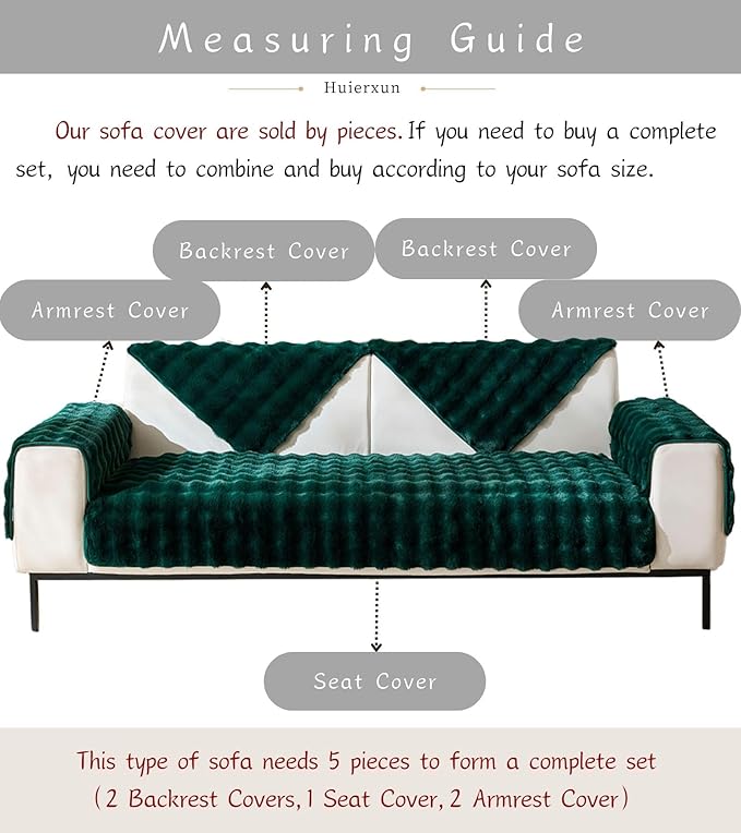 Christmas Faux Fur Couch Cover Fuzzy Soft Plush Thick Bubble Sofa Cover Luxury Sectional Couch Covers Luxury Anti-Slip Sofa Slipcover Washable Furniture Protector (Dark Green,36"x82")