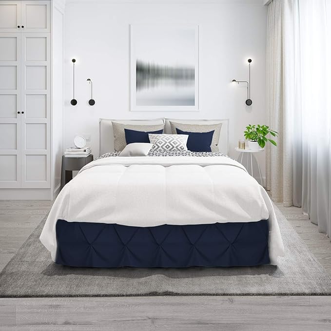 Nestl Navy Blue Bed Skirt - Pinch Pleat Full Size, 14" Drop, Premium Microfiber
