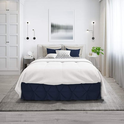 Nestl Navy Blue Twin Bed Skirt - Pinch Pleat, 14" Drop, Premium Microfiber
