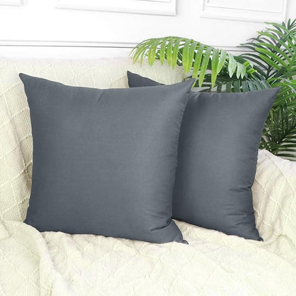 Thmyo 4-Pack 100% Cotton Comfortable Solid Decorative Throw Pillow Case, Square Cushion Cover Pillowcase Sublimation Blank Pillow Covers DIY Throw Pillowcase for Sofa(20x20 inch/ 50x50cm,Dark Grey)