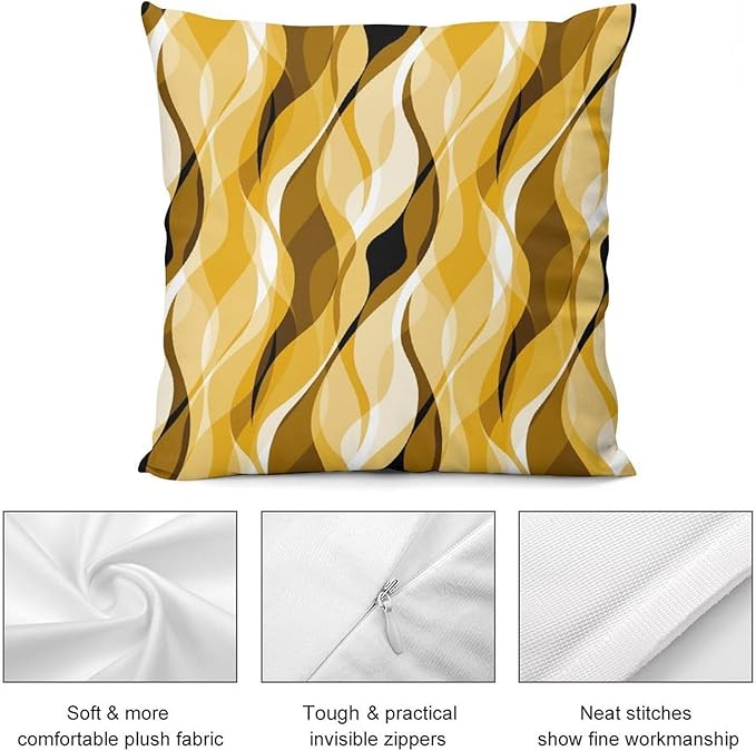 Yellow Throw Pillow Covers Abstract Ombre Yellow and Grey Striped Decorations for Bedroom Living Room Farmhouse Sofa Pillows Bed Couch 12x12 Inch