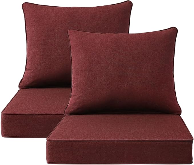 Sunbrella Outdoor Chair Cushions Set, 22" x 22", Set of 2, Water-Repellent, Fade Resistant, Deep Seat Bottom and Back Cushion for Backyard, Couch, Sofa and Patio Furniture, Spectrum Brick