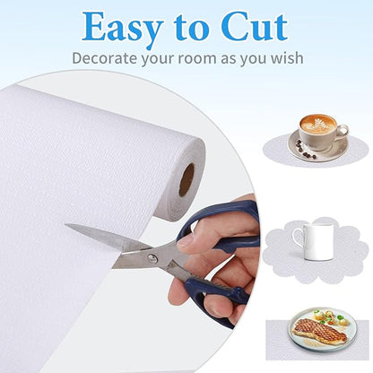 Shelf Liners for Kitchen Cabinets 12in x 10FT Non Adhesive Drawer Liner White Thickened Shelf Liner Paper Strong Non-Slip Easy to Clean for Tool Box Refrigerator with Knife and Tape Measure