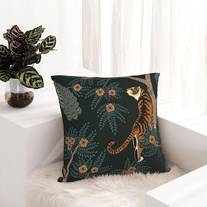NBFKDO Pillow Cover,Tiger and Peacock (1) Throw Pillow Case Modern Cushion Cover Square Pillowcase Decoration for Sofa Bed Chair Car
