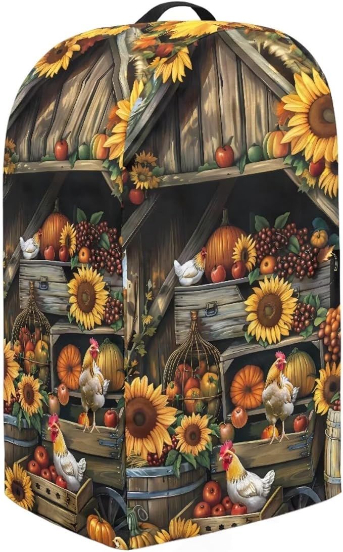 Sunflowers Wooden Shelves Blender Cover for Kitchen Chickens Small Appliance Dustproof Cover Washable Foldable Coffee Appliance Covers with Durable Handle