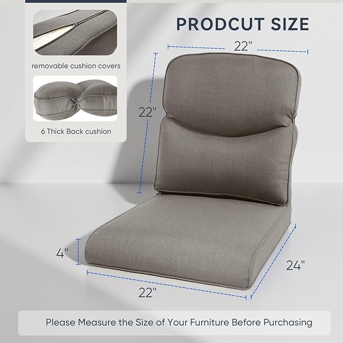 7-Piece Outdoor Patio Cushion Set - Fade & Water Resistant with Removable Olefin Cover, 22x24x4 Inch Memory Foam Cushions for Wicker Sectional Sof - Grey/Crescent