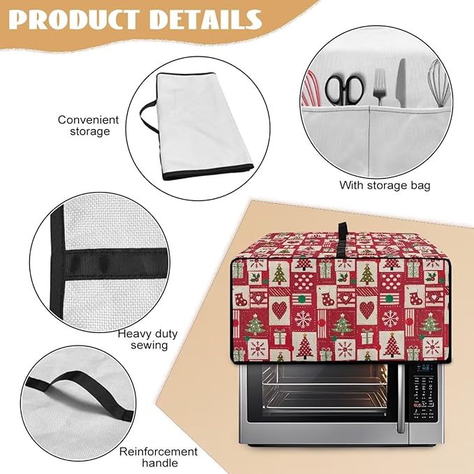 Christmas Decor Air Fryer Toaster Oven Dust Cover Washable Convection Oven Cover Stylish Kitchen Appliance Protector Decorations Countertop Accessories, M, Christmas Patchwork Print